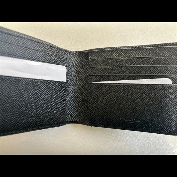 NWT Coach Men’s Calf Leather Bifold with Mini ID Wallet F64118 Black - Picture 7 of 9